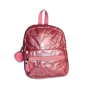 Piper & Jax Metallic Pink Puffer Mini Backpack Quilted Star NWT Pom Pom Accent